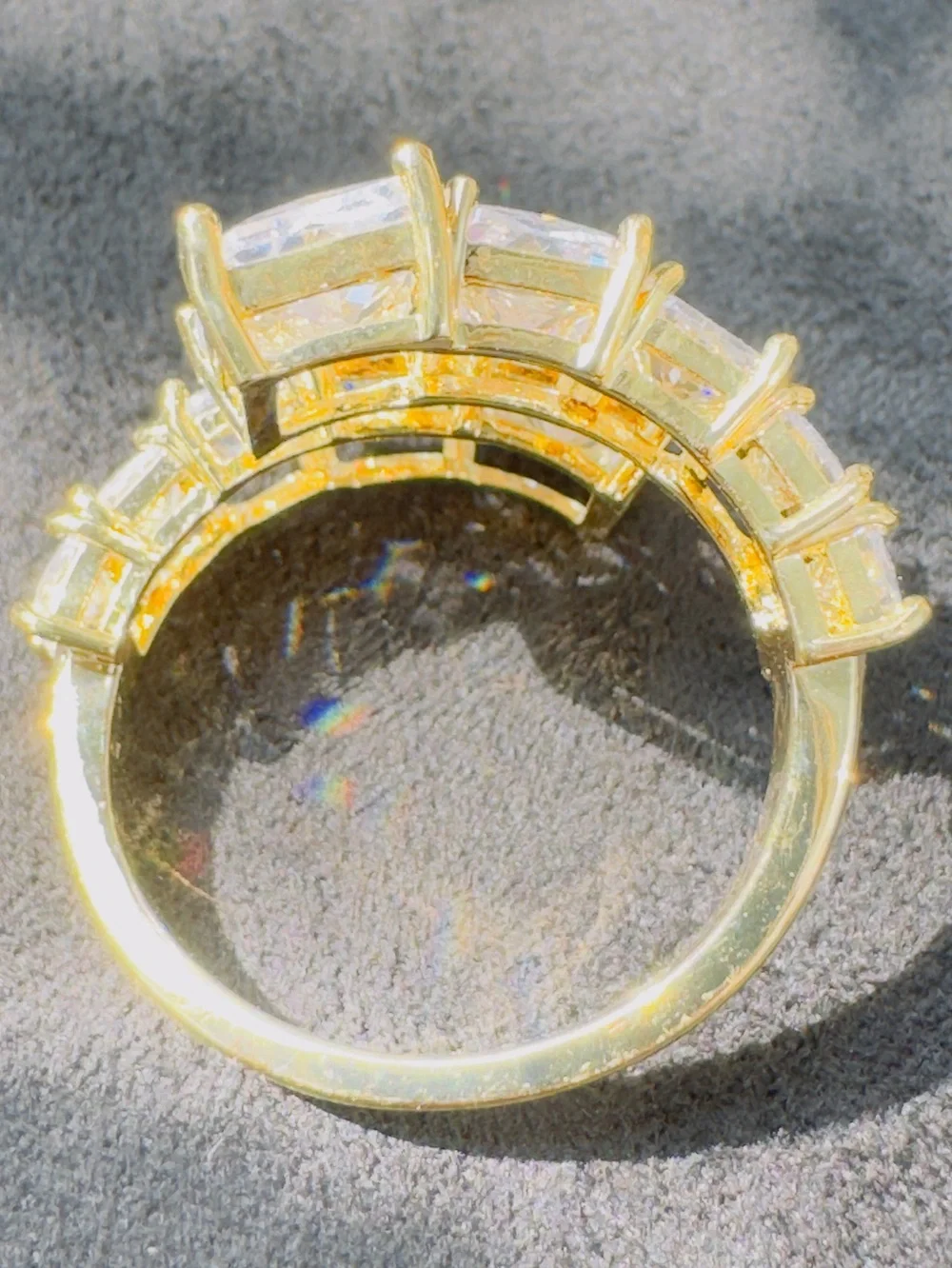 Gold-Plated Cubic Zirconia Square Stone Statement Ring - Clear